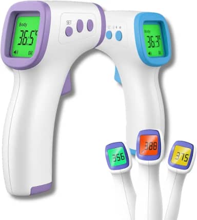 Termômetro Infravermelho Digital para Testa Corpo Líquidos e Alimentos com Visor LCD e Alarme de Febre 3 em 1 Sem Contato Alta Precisão Premium