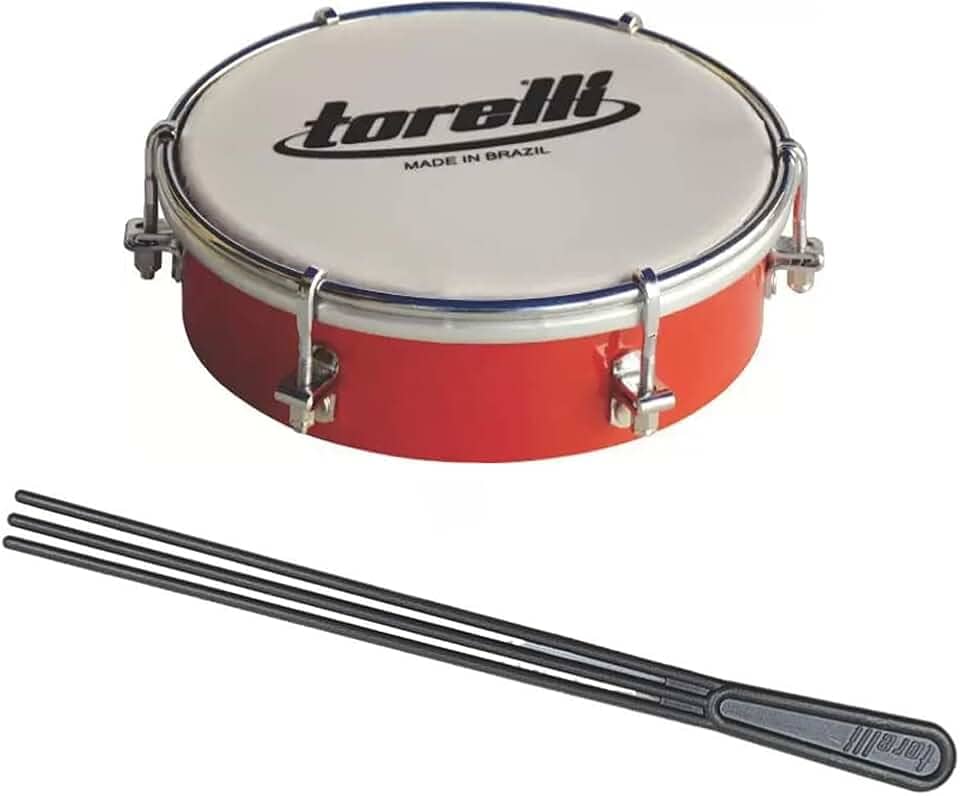 Kit Tamborim Pele Leitosa Torelli TT 404 Verm Baqueta Tripla