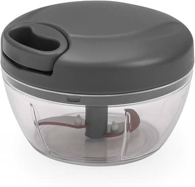 Processador Manual de Alimentos Essential 500ml com Lâminas Afiadas, Compacto e Prático para Picar, Triturar e Misturar com Rapidez (Cinza)