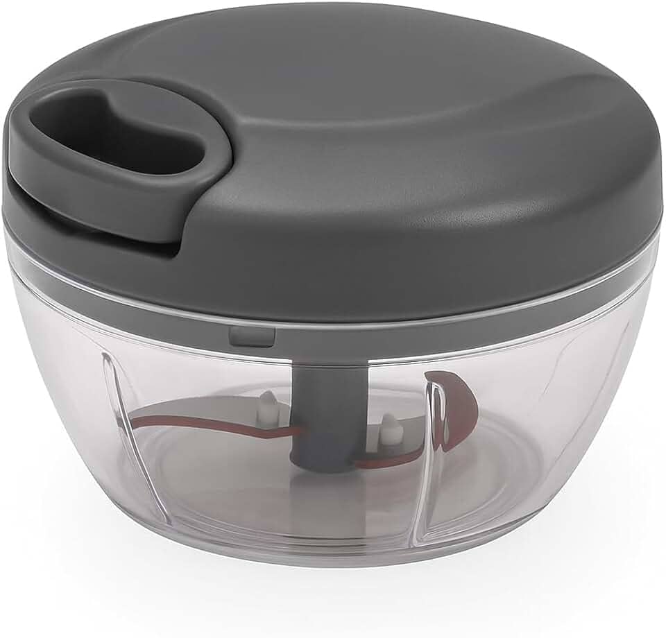 Processador Manual de Alimentos Essential 500ml com Lâminas Afiadas, Compacto e Prático para Picar, Triturar e Misturar com Rapidez (Cinza)