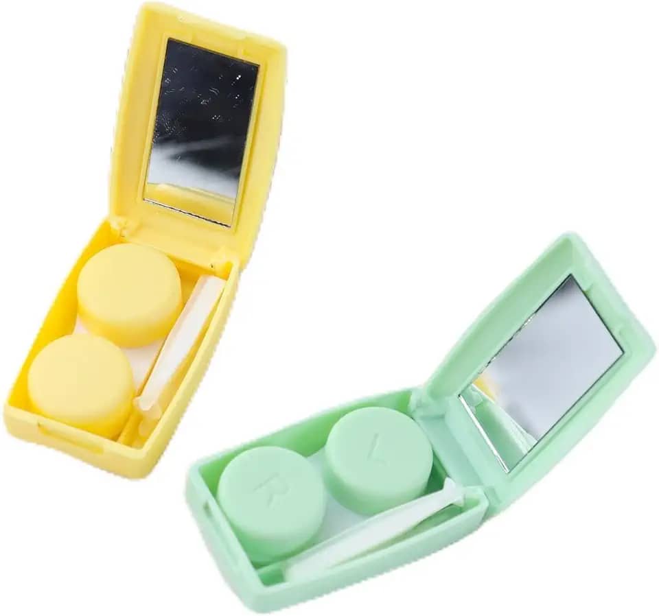 Pacote com 2 estojos para lentes de contato, estojo de contato de viagem espelhado embutido com kit de ferramentas removedoras mini caixa de armazenamento de lentes de contato retangular para viagens