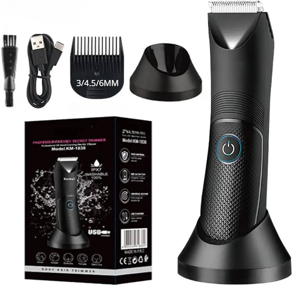 Aparador de pelos para homens, aparador de bolas à prova d'água com luz e lâmina de cerâmica, depilador corporal para depilação púbica/corporal/gengiva, barbeadores elétricos