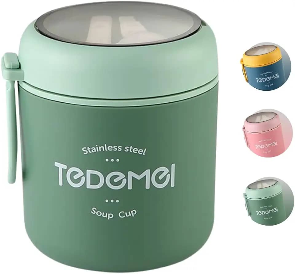 Pote Térmico Com Colher Para Alimentos Pote Térmico para Frutas e Sopa Em Aço Inox 530ml (Verde)