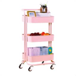 Carrinho Organizador De Banheiro Lavanderia Fruteira Auxiliar Cozinha Armazenamento MultiusoEscritório Manicure Maquiagem Rodinha Giratória 03 Prateleiras Plástico com Alça (Rosa)