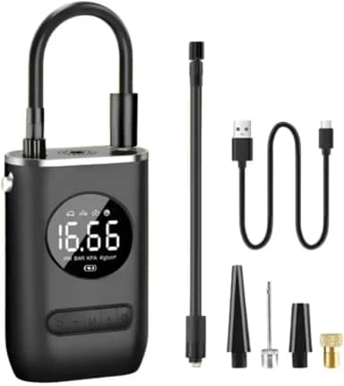 Calibrador Compressor Bomba De Ar Portátil Digital Mini Com Lanterna LED para Encher Pneus de Carro, Moto, Bike, Bicicleta, Bola e Piscina Inflável
