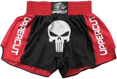 Calção Short Muay Thai Kickboxing, Caveira Premium, Preto/Verm, Ref-18