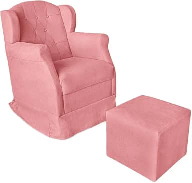 Poltrona de Amamentação Balanço Com Puff Platinum Decor (Rosa)