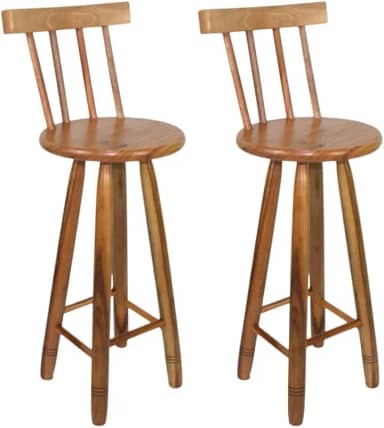 Kit 2 Bancos Alto Com Encosto Madeira Maciça Tamborete Banquetas Redondas Cozinha bar Ilhapara Bar, Cozinha e Área Gourmet - Design Confortável e Prático para Casais