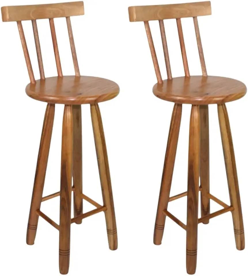 Kit 2 Bancos Alto Com Encosto Madeira Maciça Tamborete Banquetas Redondas Cozinha bar Ilhapara Bar, Cozinha e Área Gourmet - Design Confortável e Prático para Casais
