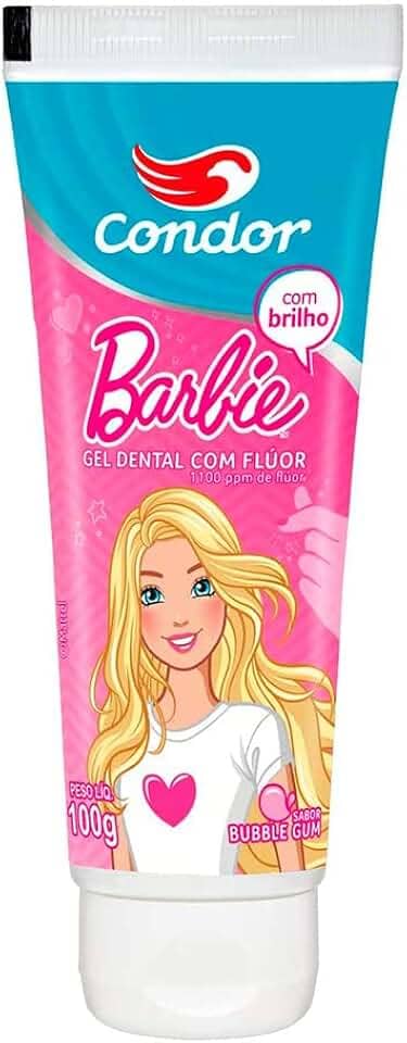 Condor, Creme Dental Infantil Júnior Barbie, Com Flúor, Sabor Bubblegum, Bisnaga com 100G