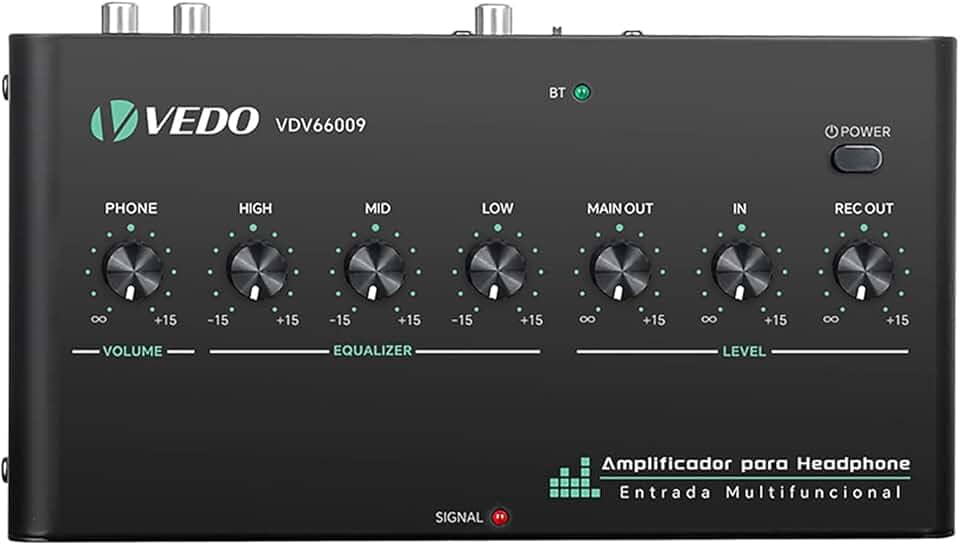 VEDO Amplificador de áudio digital multifuncional com equalizador,amplificador de fone de ouvido com Bluetooth, Tipo-C/3,5 mm/RCA para jogos,produção musical e entretenimento doméstico