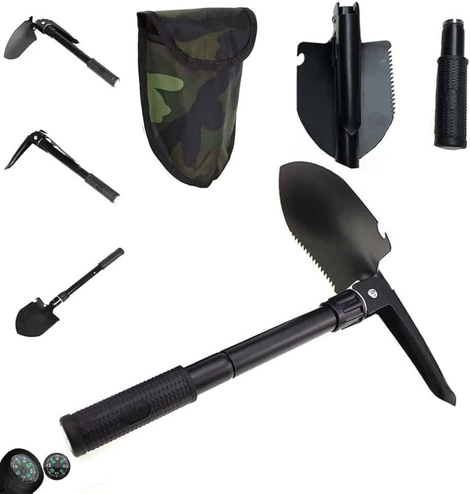 Pá Picareta Portátil Militar De Emergência Multi-função Acampamento Camping Dobrável Com Bússola Capa Abridor de Garrafa