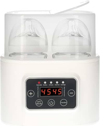 Aquecedor de mamadeiras 5 em 1 aquecedor digital de comida para bebês com cronômetro e visor digital Esterilizador a vapor de garrafa dupla para descongelamento aquecedor portátil para leite materno