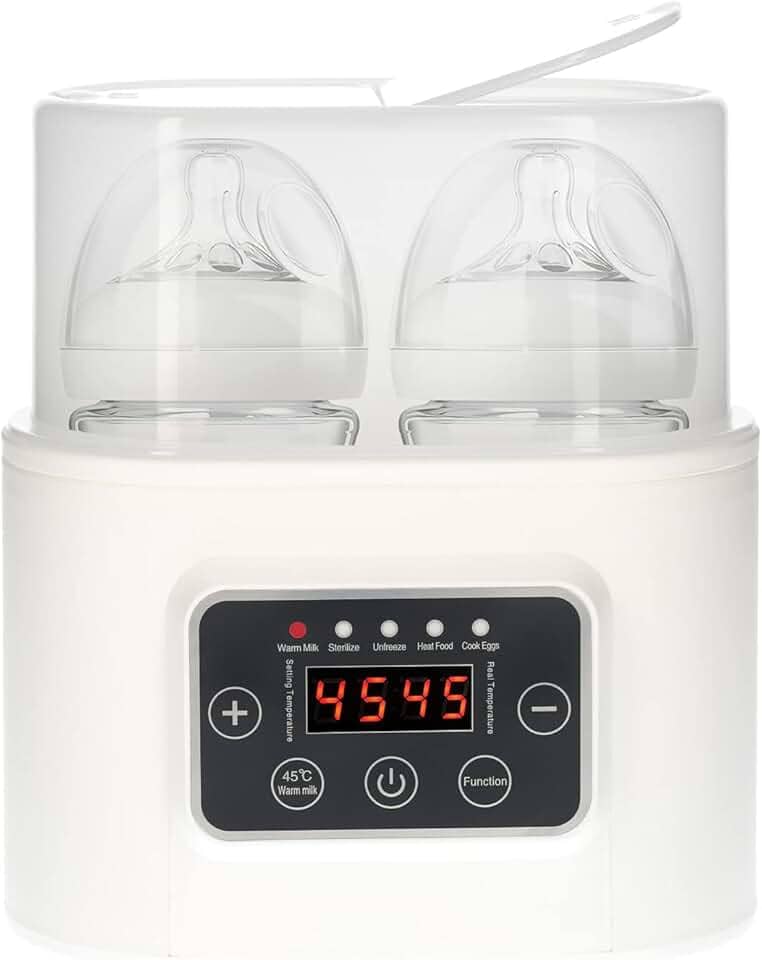 Aquecedor de mamadeiras 5 em 1 aquecedor digital de comida para bebês com cronômetro e visor digital Esterilizador a vapor de garrafa dupla para descongelamento aquecedor portátil para leite materno