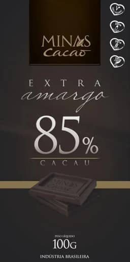 CHOCOLATE MINAS CACAO EXTRA AMARGO 85% CACAU 100G ZERO LACTOSE/GLÚTEN/SOJA VEGANO