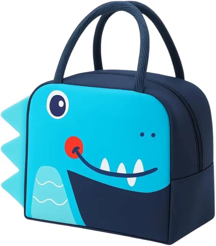 Lancheira Térmica Infantil Com Desenho 3D Bolsa Escolar Impermeável com Alça Resistente (Azul (Dinossauro))