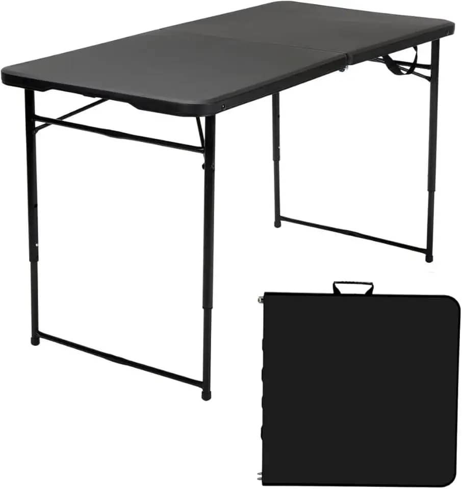 Mesa Camping Dobrável Maleta Portátil Com Regulagem de Altura 1,22m (Preto)