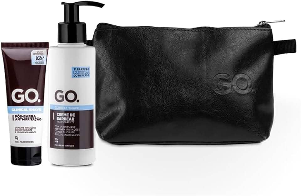 GO. Man Kit Necessaire Barbear Pele Sensíveis Clinical Creme E Pós-Barba Cicatrizante Anti Foliculite Pelo Encravado Irritação