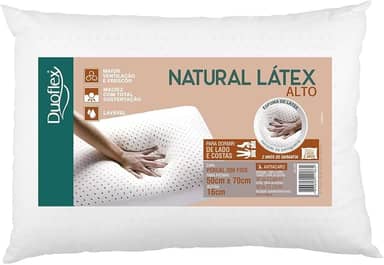 Travesseiro Natural Látex, Alto, para fronha 50cmx70cm, Branco, Duoflex