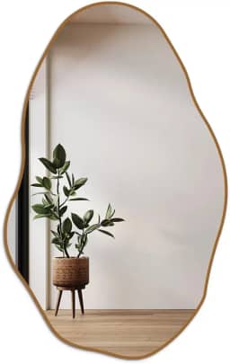 Espelho Orgânico Pedra 80x50cm Design Moderno com Moldura em Couro para Decoração Sofisticada (Caramelo)