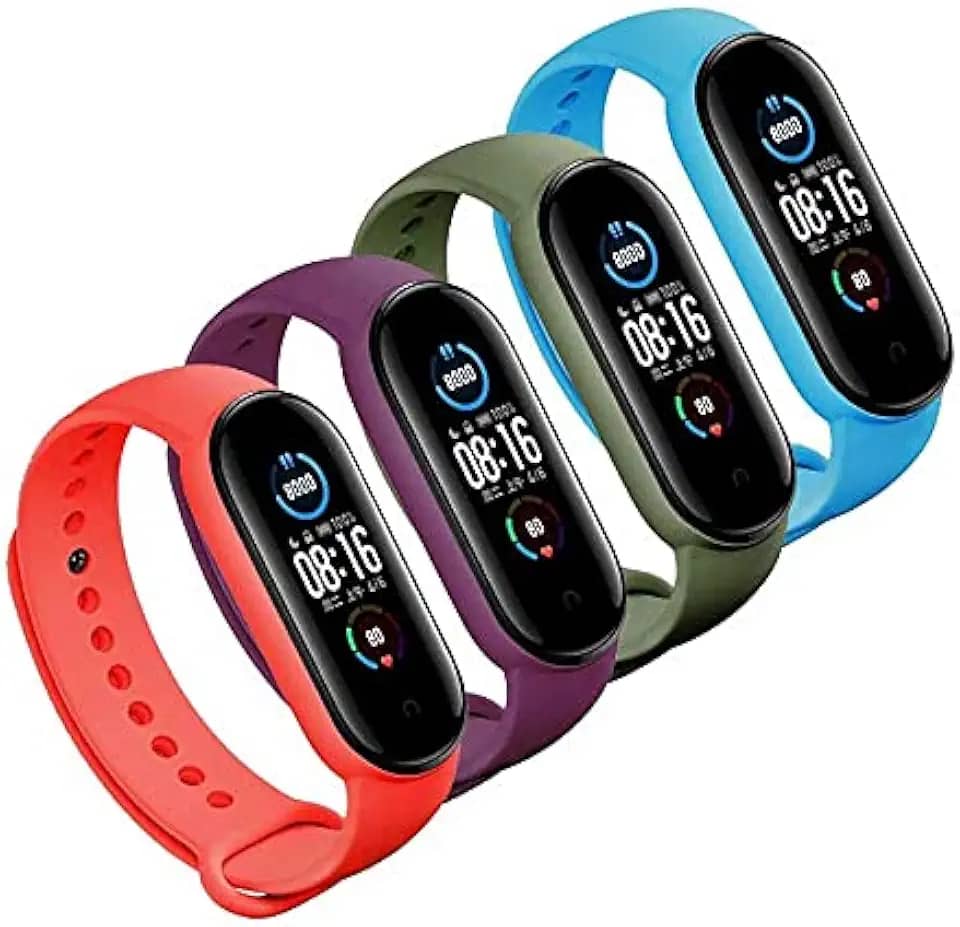 Kit 4 Pulseiras Silicone Vermelho Roxo Verde Azul Claro Compatível com Mi Band 5 6 [FIT IT]