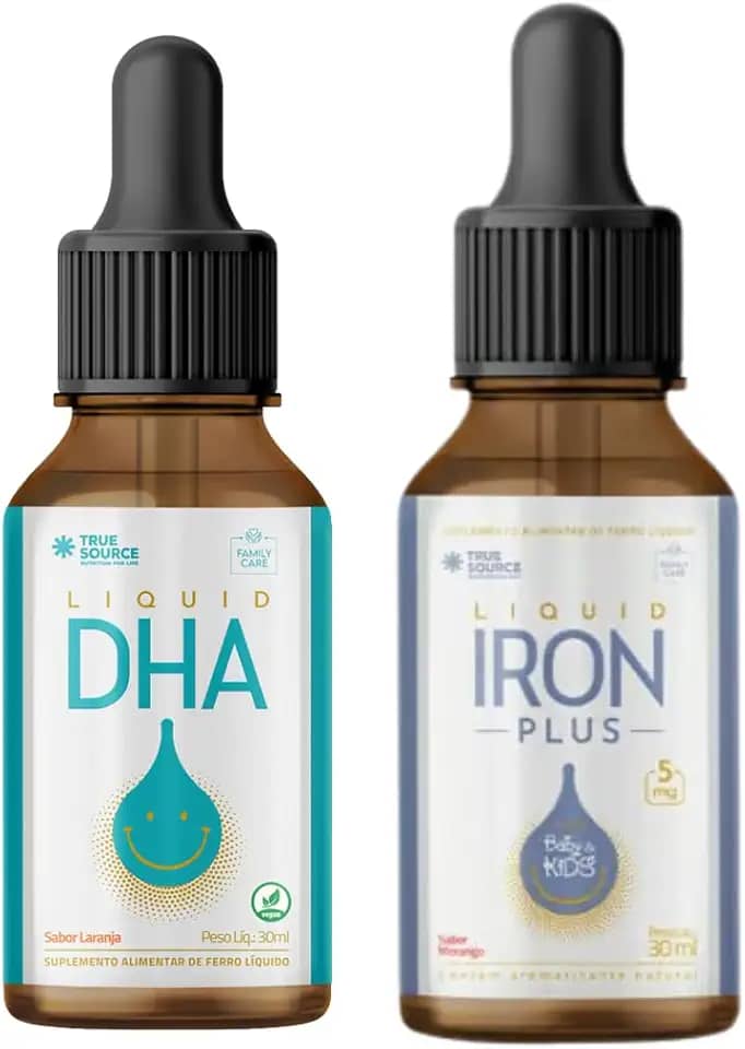 Combo Iron Plus Baby & Kids Liquido 30ml e DHA Omega 3 Liquido Vegano 30Ml Laranja True Source