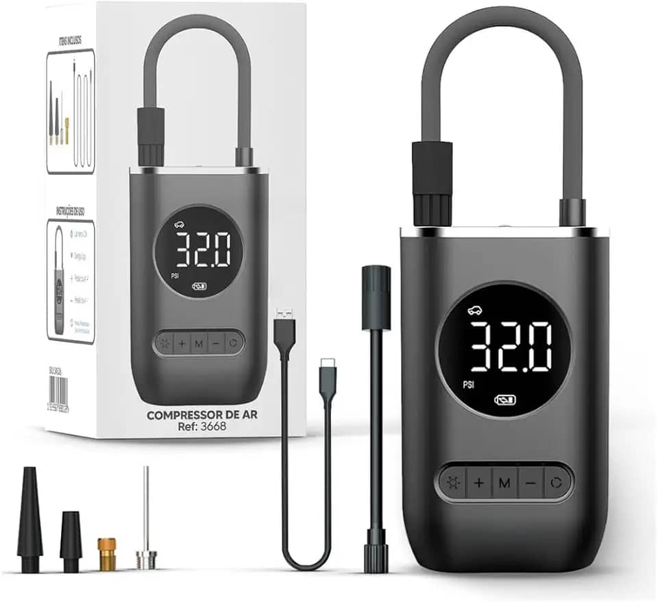 Calibrador Portátil Compressor Bomba De Ar Digital Com Lanterna LED para Encher Pneus de moto,carro,bicicleta,bola,bike premium