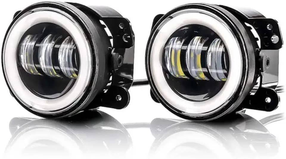 2 Faróis de Neblina LED DRL- 3 Funções, DRL Branco e Âmbar, Seta Direcional - para Carro, Moto, Caminhão, Carretas.