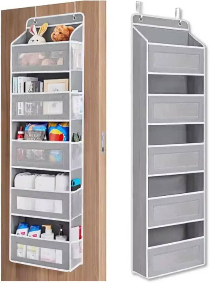 Organizador de porta suspenso multifuncional com 5 camadas com bolso, extra grande, pendurar, armário, prateleira, fraldas, bolsas, brinquedos, roupas, sapatos, maquiagem, perfumes Premium