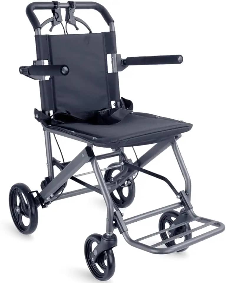 Cadeira de Rodas de Transporte Compacta Dobrável Prática Leve Até 100kg Idoso Reabilitação Fratura