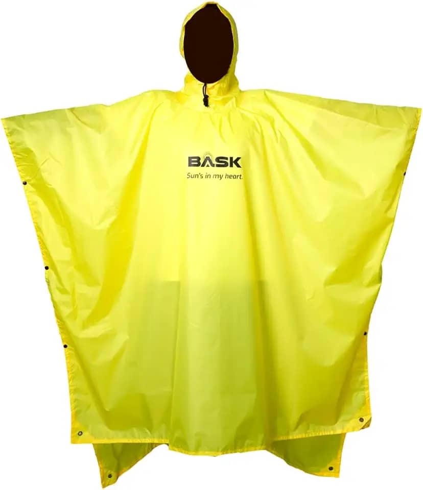 BASK Poncho Impermeável 3 em 1 – Capa de Chuva, Toldo e Forro de Solo – Leve, Compacto, PU5000 e com Comprimento Ajustável – Refletivo para Trilhas e Camping