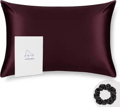 ALASKA BEAR King Silk Fronha e Scrunchie Conjunto de Fronhas para Acne, Cílios e Extensões (1 pacote, Vermelho Borgonha)