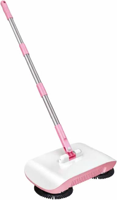 Vassoura Varredora Manual 2 em 1 Com Haste Giratória 180° e Design Ultrafino 5 cm, Sistema Espiral para Cabelos e Pelos Ideal para Quarto, Sala e Área com Pets(Rosa)