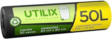 Utilix 50L Preto, Rolo com 30 Sacos para Lixo Dover-Roll