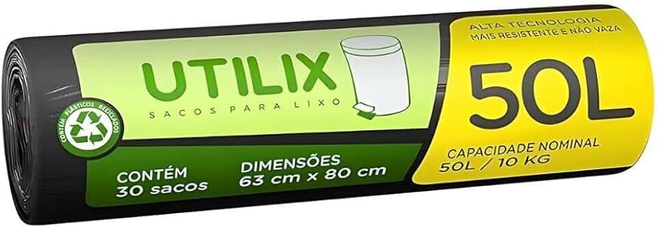 Utilix 50L Preto, Rolo com 30 Sacos para Lixo Dover-Roll
