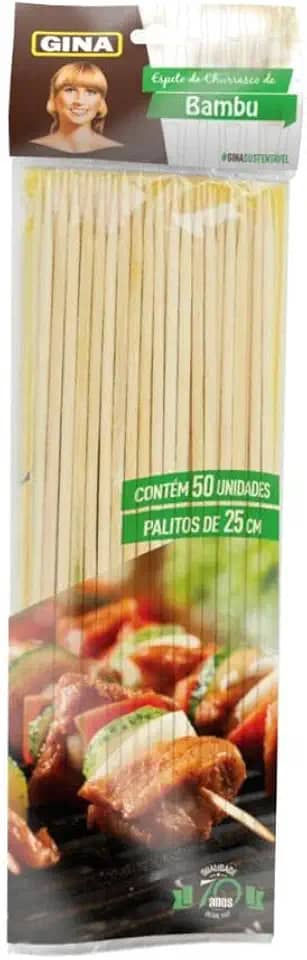 Espeto de Bambu natural 25cm para Churrasco Doces 50 Unidades Gina