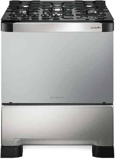 Fogão Mueller 5 bocas Decorato Vetro Inox com timer