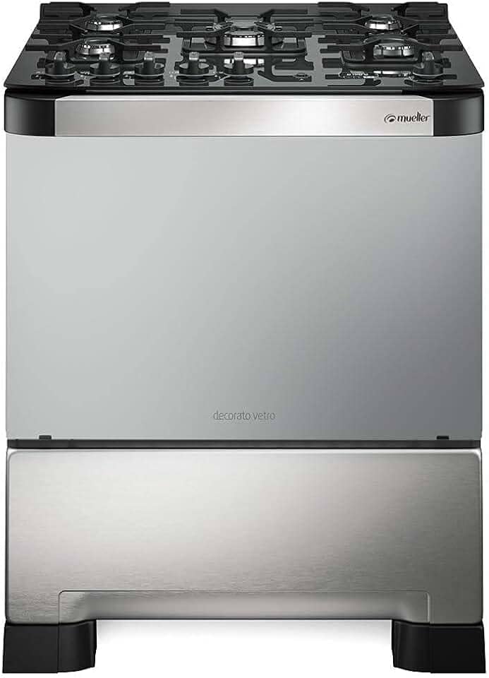 Fogão Mueller 5 bocas Decorato Vetro Inox com timer