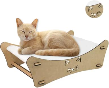 BOXFAN Cama Pet para Gato Rede Caminha Com Estrutura Em Madeira Cru