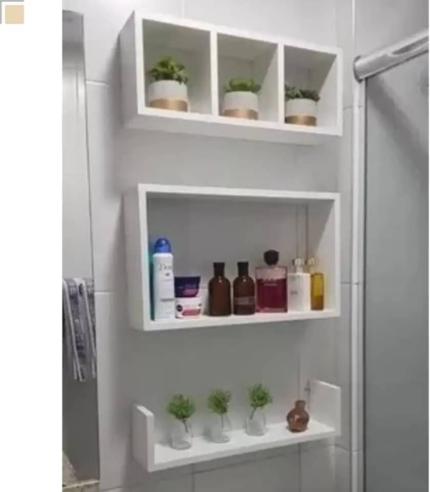 Nicho Mdf Para Banheiro Quarto Montado Só Instalar 3 Peças (Branco)