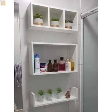 Nicho Mdf Para Banheiro Quarto Montado Só Instalar 3 Peças (Branco)