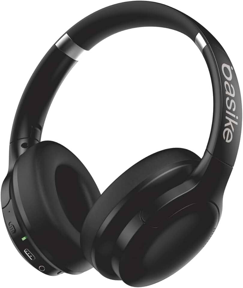 Basike Fone de Ouvido Bluetooth, ANC Cancelamento de Ruído Ativo Headphone Bluetooth 5.3+EDR, Som Surround 3D, Headset com Microfone, Certificação Hi-Pure Audio, 30 horas reprodução, Y6 (Preto)