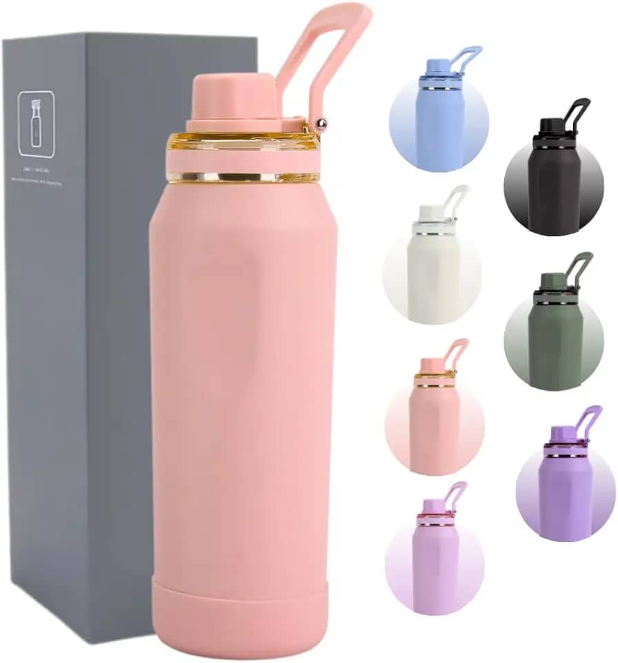 Garrafa Térmica 500ml - Parede Dupla Isolada a Vácuo de Aço Inox, Acompanha Base Emborrachada, Bebidas Geladas por 24 Horas e Quentes por 12 Horas (Salmão)