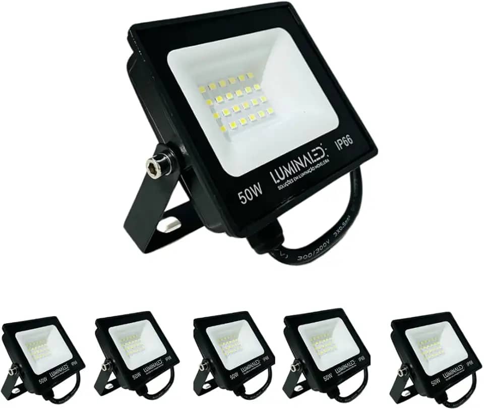 Kit 5 Refletor Led 50w Bivolt Prova D Água 127/220v IP66
