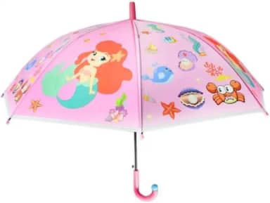 Guarda-Chuva Infantil Automatico Sereia Rosa com Apito Decorado com Fundo do Mar Premium