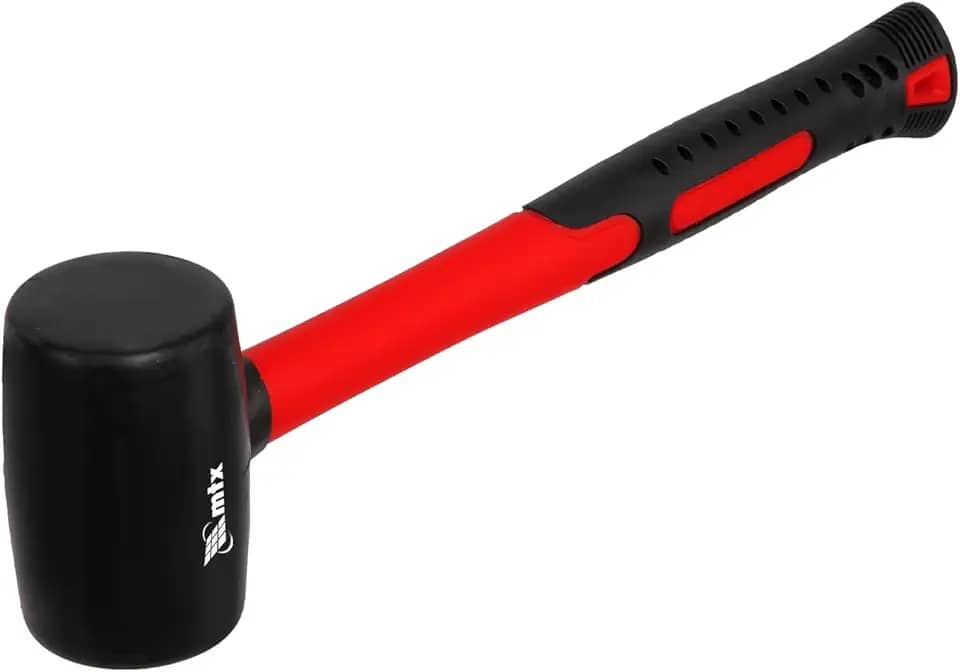 MTX Martelo De Borracha Preta 225 G Cabo Fibra De Vidro Antiderrapante Dureza Shore A75 Ajustes Precisos Marcenaria Pisos Mecânica Profissional