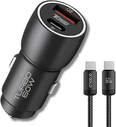 Carregador Veicular Turbo 60W Para Automóvel Carregador de Carro Duas Entradas com Carregamento Super Rápido Cabo USB-C Nylon 60w Premium Compatível Com IOS E ANDROID Compatibilidade Universal