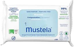 Mustela Toalhas Umedecidas Compostáveis Sem Perfume 60 Unidades - Feito com 99% de Ingredientes Naturais - Lenços Umedecidos sem fragrância Mustela Bebê e Criança