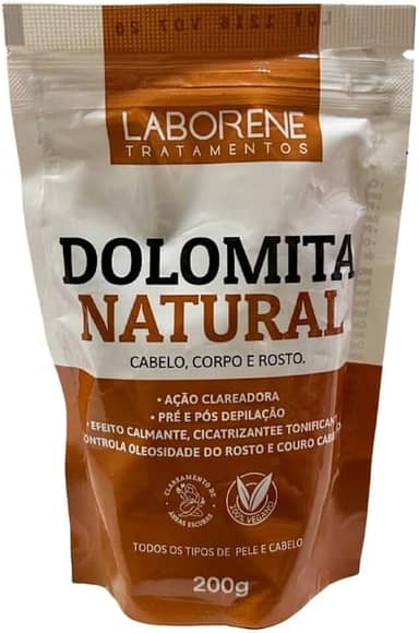 Dolomita Natural Laborene 200g – Clareadora e Cicatrizante 100% Natural – Argila Multifuncional para Rosto, Corpo e Cabelos – Ação Calmante, Anti-inflamatória e Antisséptica – Vegana
