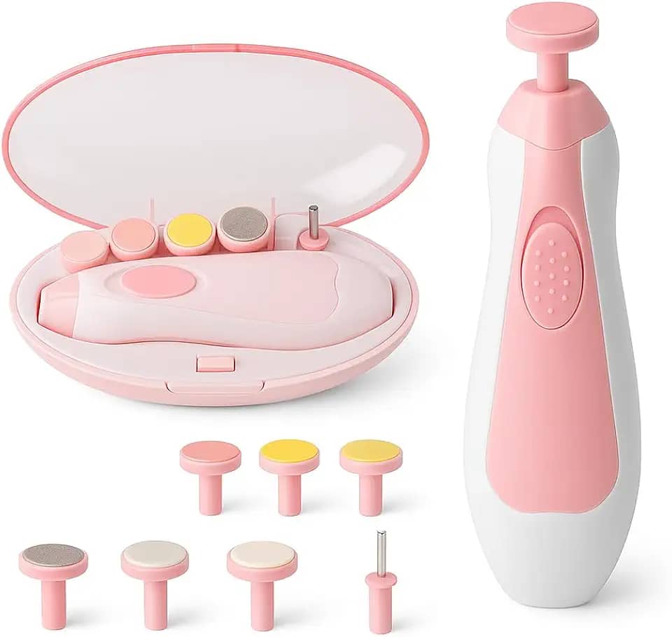 Cortador e Lixa de Unha Elétrico para Bebês 6 em 1 com Luz LED Silencioso e Seguro, Estojo Portátil Incluso, Ideal para Recém-Nascidos, Crianças e Adultos – Fácil e Indolor (rosa)